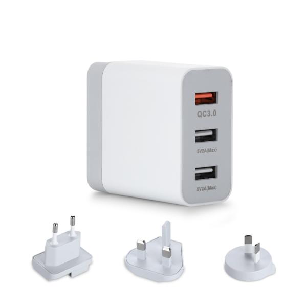 60W GaN USB Wall Charger with Interchangeable Plugs 4-Port USB-A USB-C