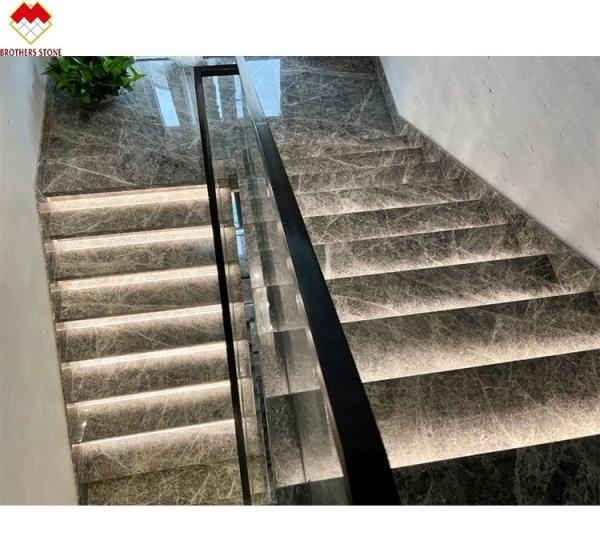 LED Stair Light Straight Spiral Marble Steps with Natural Marble Stone Stair Material