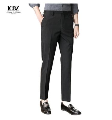 Slim Fit Office Trousers in Black Perfect for Formal Business Attire Zipper Fly Closure