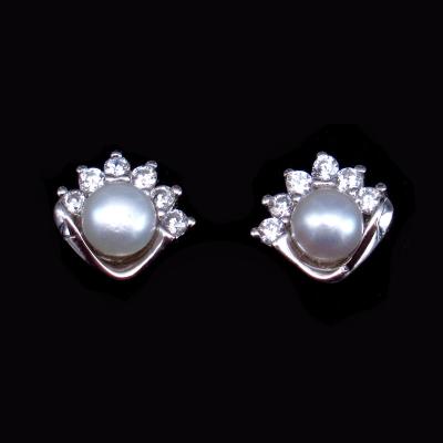 White Gold Silver Pearl Earrings Zircon For Women Wedding Engagement Party