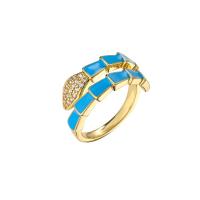 Anel de noivado chapeado ouro de Ring Open Women Zircon Adjustable da serpente do esmalte