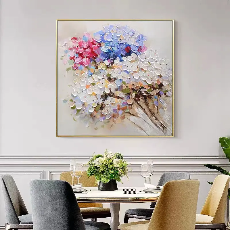 Hand Painted Landscape Oil Painting Simple Texture Art Hanging Painting Hydrangea Happy Loving Flower