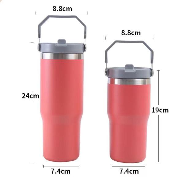 20 Oz tumbler con mango, tumbler aislado con tapa y voltear paja a prueba de fugas doble pared de acero inoxidable de vacío de viaje taza de café de agua aislada botella térmica