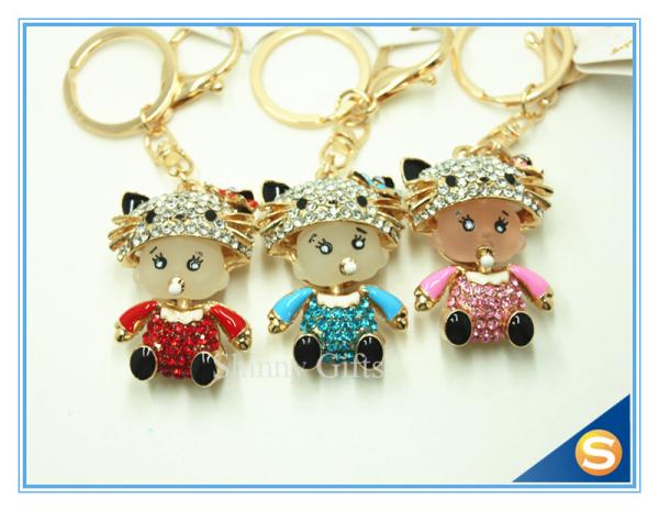 Three Color Custom Rhinestone Metal Fashion Cute Key Chains For Girl Friend's Birthday Gift