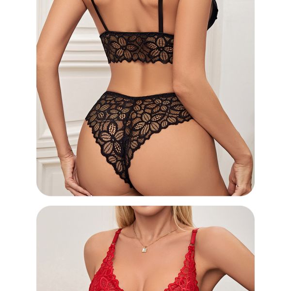Women Lingerie Set Underwear Sexy Lace Wire-free Bra Set Gather Seamless Triangle Cup Bra Underwear Women's Small Breast
