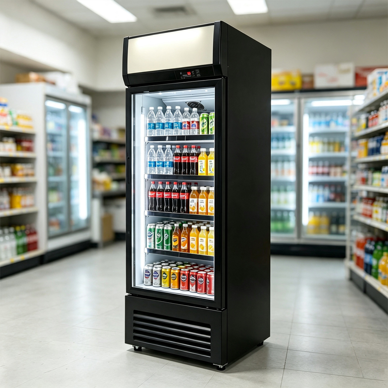 Commercial Glass Door Beverage Cooler with LED Lighting and Digital Temperature Controller for Customizable Advertising