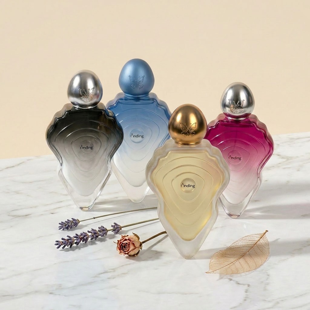 100ml Glass Perfume Bottle Empty Unique Irregular Shape Round Cap Crimp Neck