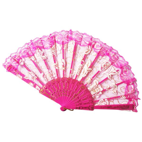 Spanish Translucent Lace Rose Fan Gilded Wing Chun Dance Fan European Style Fabric Silk Folding Hand Fan