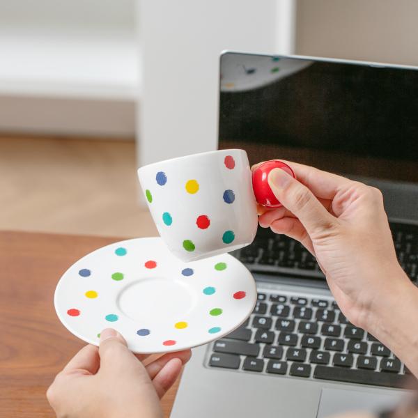 Creative Ceramic Cups And Plates Colorful Polka Dot Coffee Cups High Appearance Level Office Cups Couple's Home Drinking Cups Mugs