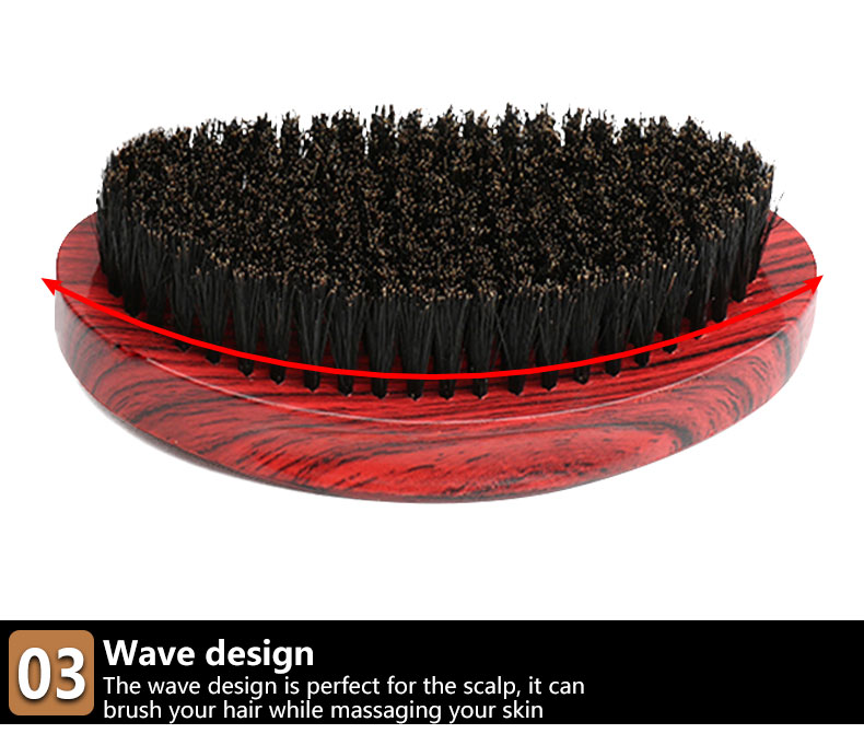 Красная древесина 360 Wave Curve Brush Abeis Custom Logo PU Paint Boar Bristle Palm