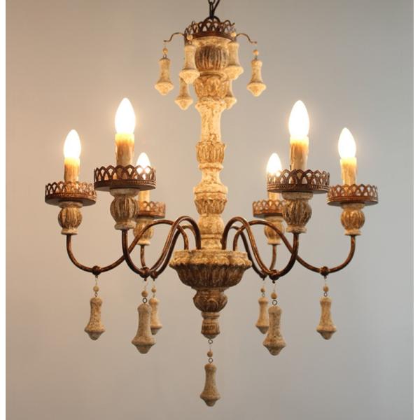 Wood and nickel chandelier with Lampshade for indoor home lighting (WH-CI-56)