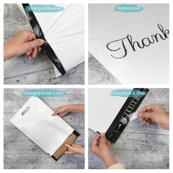 Waterproof Thank You Poly Mailers , Handled Poly Mailing Bag 12 X 15.5