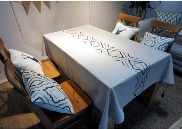 Country Style Geometric Decorative Table Cloths Embroidered Linen Cotton Material