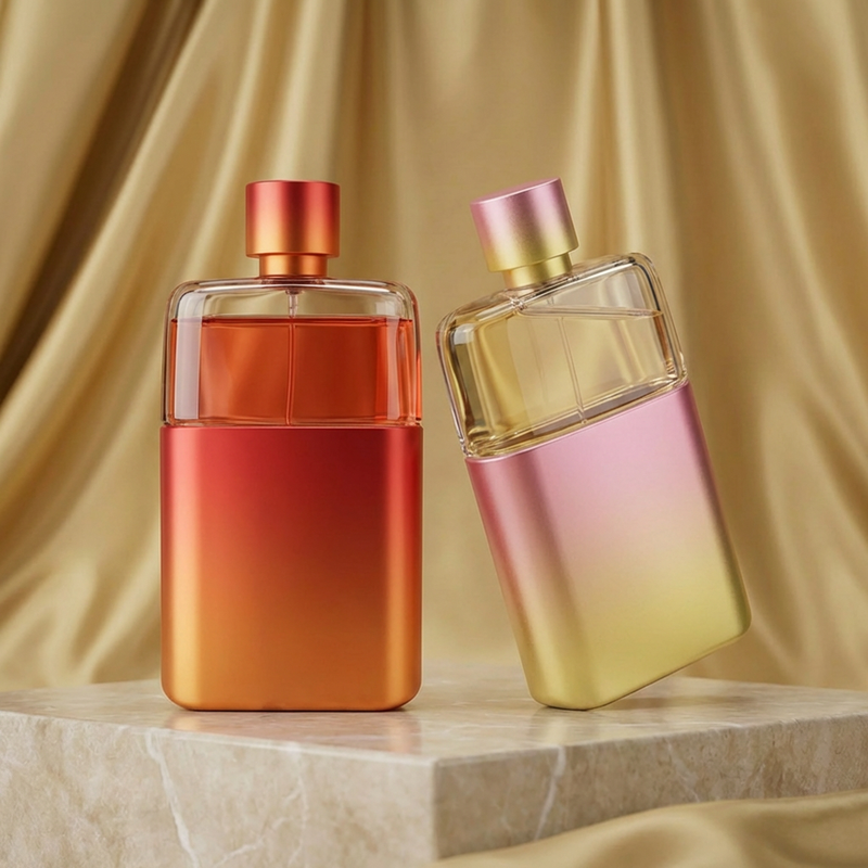 Anding Manufacturer Custom Printing 100ml Designer Flat Crimp Premium Refillable Spray Luxury Empty Glass Perfume Bottle