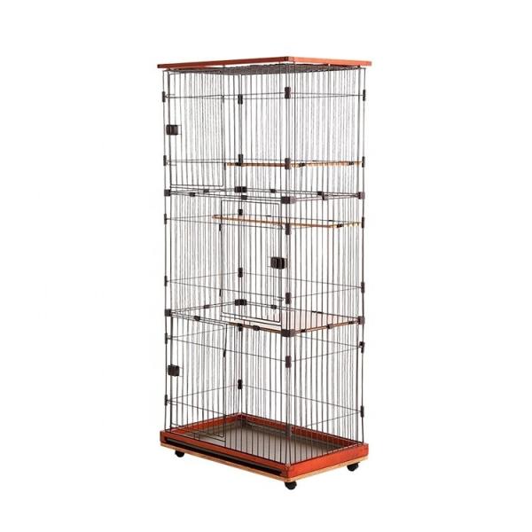 Metal Wire Luxury 3-Tier Cat Villa Cage with Wheels and Tray Toilet CLASSICS Style 24kg