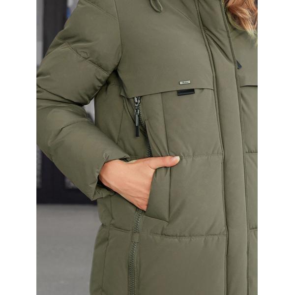 Classic Four Pocket Mid-Length Thickened Down Jacket, machine washable, woman winter coat, down jacket, bio down jacket, dark colour，bio fluff coat