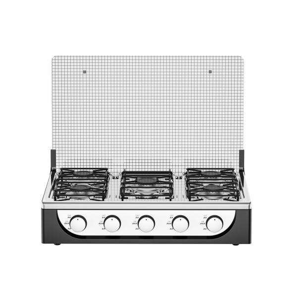 Cuisinière à gaz 5 brûleurs en verre et acier inoxydable, butane, résistante à la corrosion