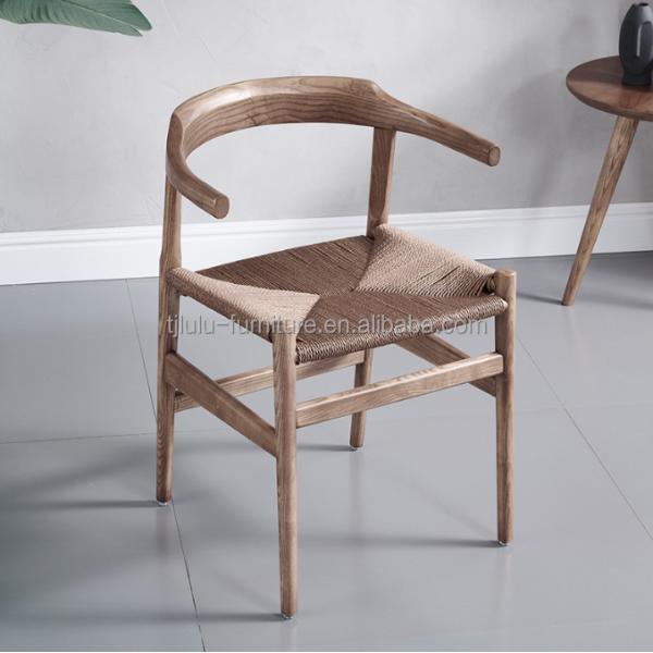 Modern Wooden Dining Chair with Wishbone Design and Antique Rope Seat