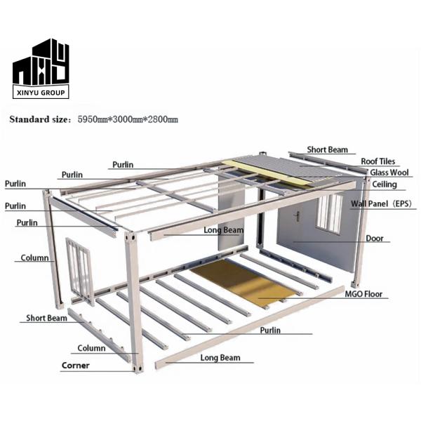 Rectangle Fast Install Detachable Container Office with Steel Frame