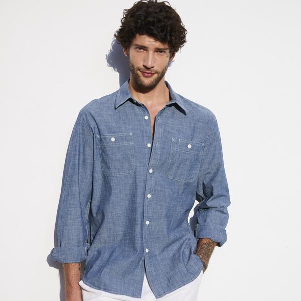 Long Sleeve Chambray 100 Cotton Slim Fit Shirts Breathable For Four Seasons