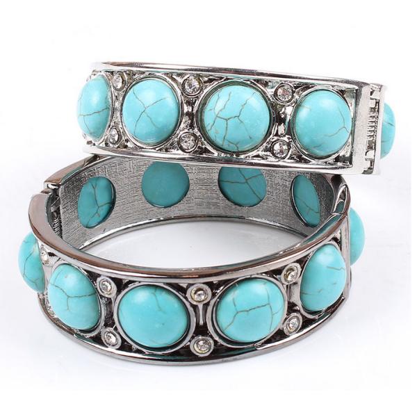 K alloy vintage jewelry gun black and white spring clasp bracelet turquoise jewelry