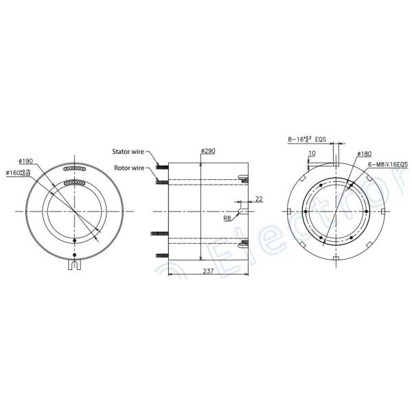 Large Size Inner Bore 160mm Industrial Slip Rings Combine With Data Signal