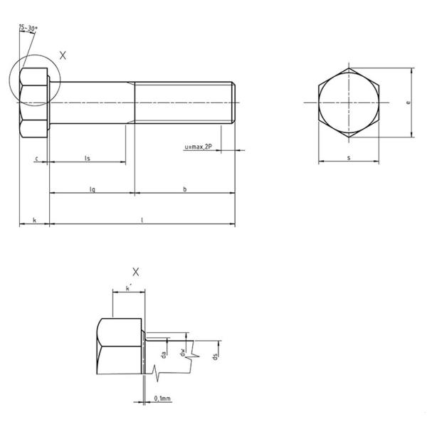 Половина болта стали углерода потока CL12.9 ISO4014 AS1110 грубого