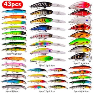 43pcs Fishing Lure Kit Bass Fishing Lure Minnow Hard Pencil Lure Floating Carp