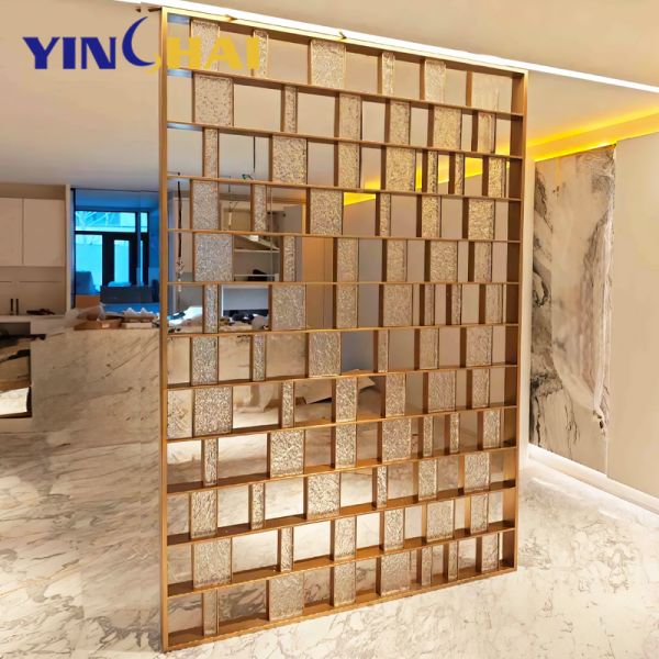 Luxury Laser Cut Metal Stainless Steel Screen Partition Movable Partition Panel Design Commercial Item Golden Room Divider