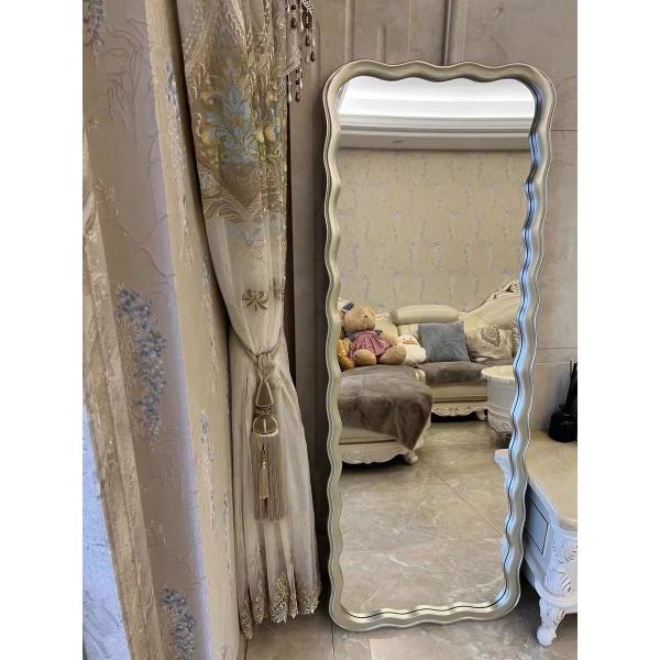 Wavy Beveled Floor Mirror Wood Frame 600mm For Modern Bedroom Decoration
