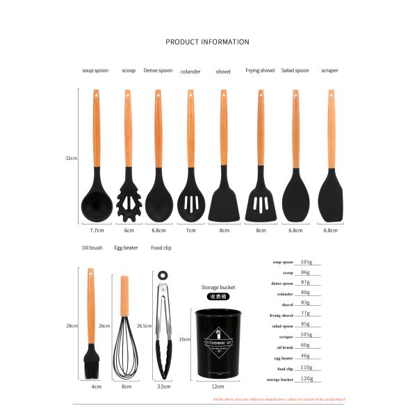 Restaurant Kitchen Accessories 11-Piece Non-Stick Utensil Set with Silicone Spatula