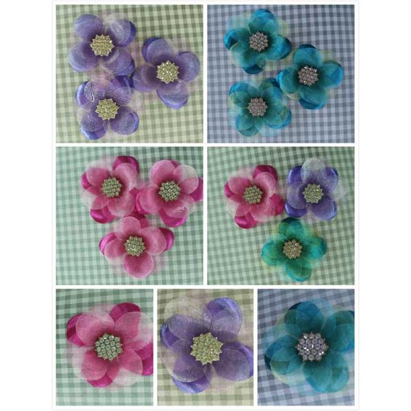 Colorful Toddler Girl Hair Accessories Satin Chiffon Individual Flowers With Diamond