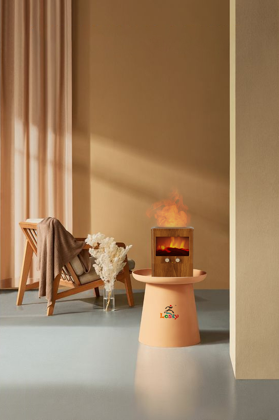 Portable 3L Electric Cool Mist Ultrasonic Humidifier with Wooden Grain Design and Flame Light for Household