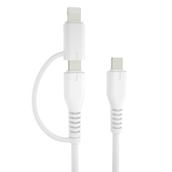 White 3A Output 2 in 1 Braided Charging Cable For Phone 1m / 2m Length Customized