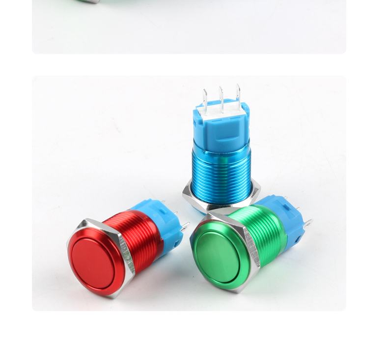 16mm Full-Oxygen Color Metal Push Button Switch 1NO1NC Self-Resetting and Self-Locking Red Green Yellow Blue Black 3-Pin