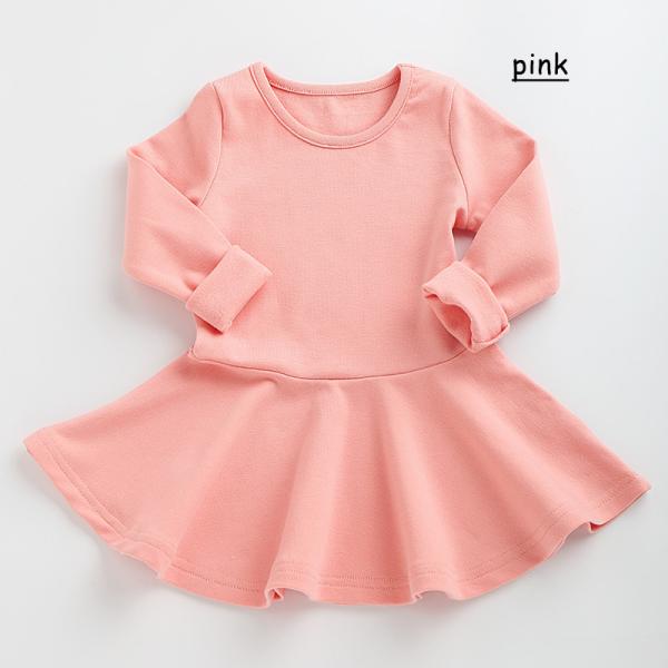 Spring And Autumn Children'S Dress Clothing Girls' Ruffled Long Sleeve Solid Color Dress