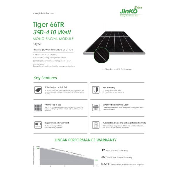 АКС Jinko Tiger P-type 66tr Солнечная панель 390W 395W 400W 405W 410W Солнечная панель Panneau Solaire Jinko Солнечный фотоэлектрический модуль цена