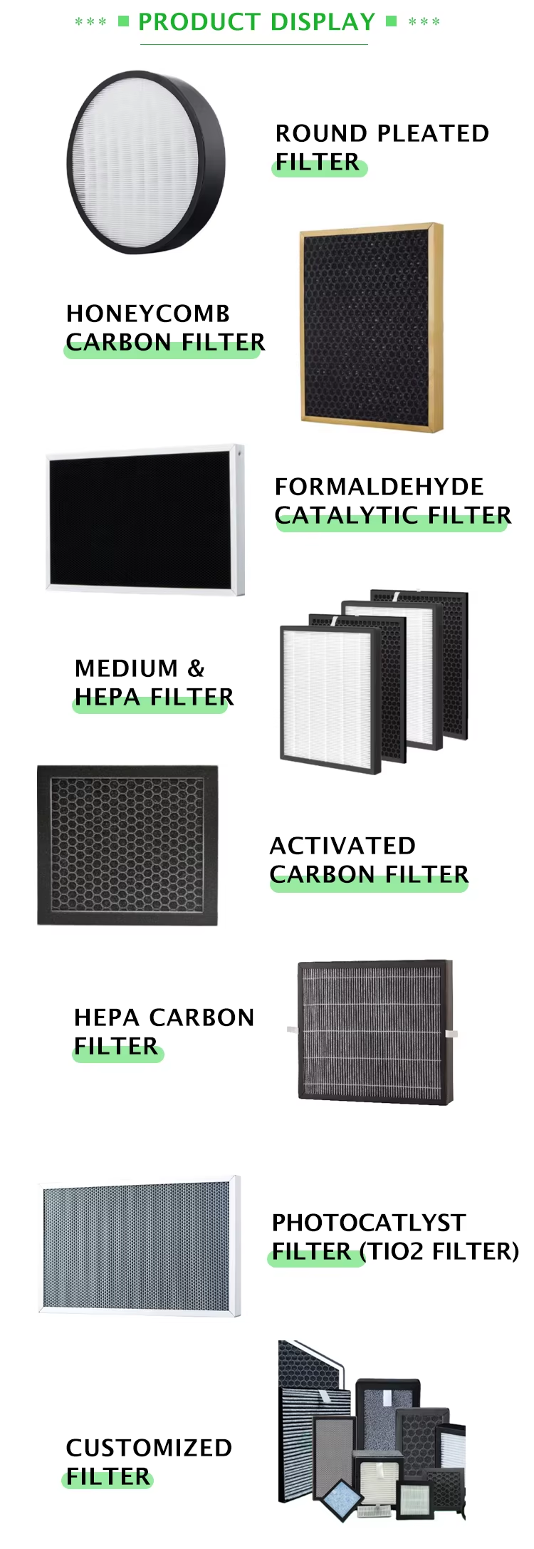 Customizable Activated Carbon Air Purifier Filter for Odor Removal and Formaldehyde Absorption