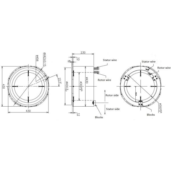 Grande eixo oco 300mm através do fio do anel deslizante 6 do furo