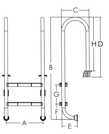 escada de aço inoxidável da piscina de 1.2mm