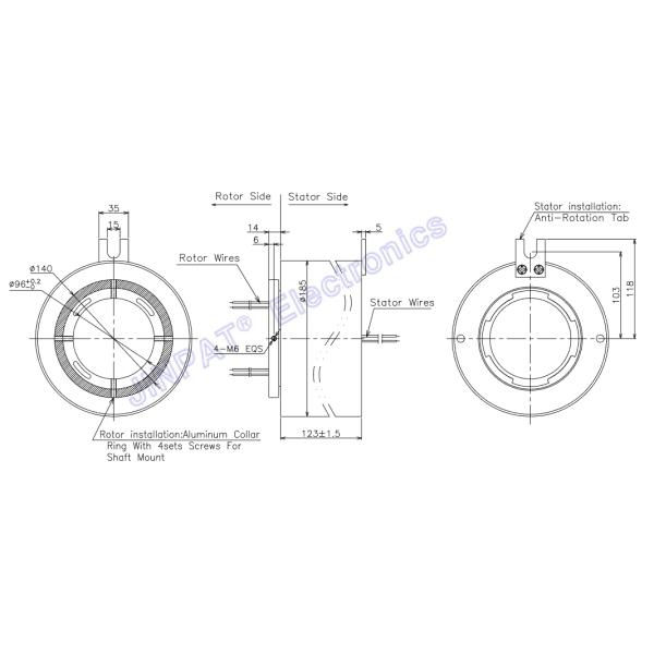 120mm Pneumatic Through Bore Slip Ring 300rpm