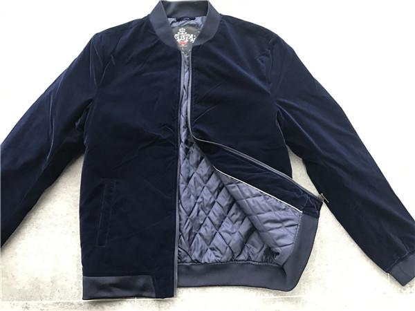 Mens Ink Velour Padded Bomber Jacket With Rib Trim Metal Zip Through TW70198