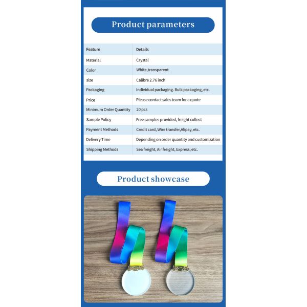 Wholesale Custom High Quality Sublimation Crystal Commemorative Medals Sports logo Glass Medal Diy Personalized Crystal Crafts