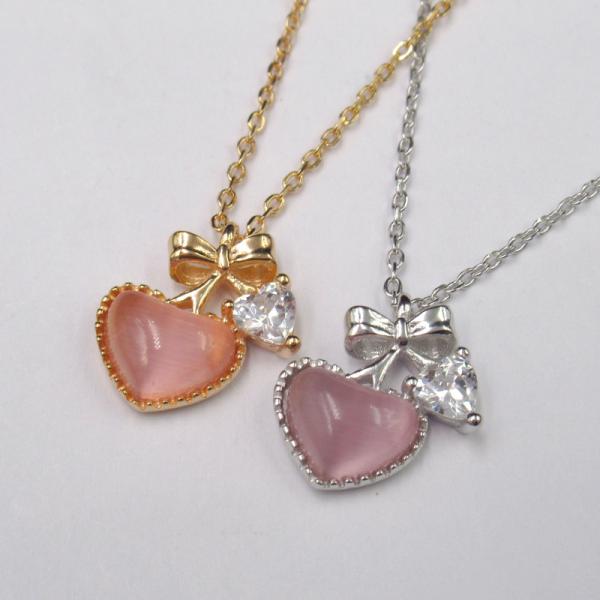 Plating Gold Cats Eye Jewelry Sterling Silver With Heart / Bow Tie
