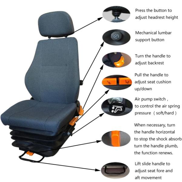 Air Suspension Truck Seats Lumbar Support For Truck Heavy Plant Industry