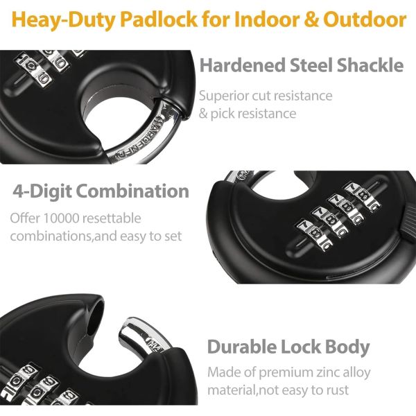 Rarlux Heavy Duty Combination Padlock Zinc Alloy 70mm with 4-Digit Password Waterproof Hardened Shackle