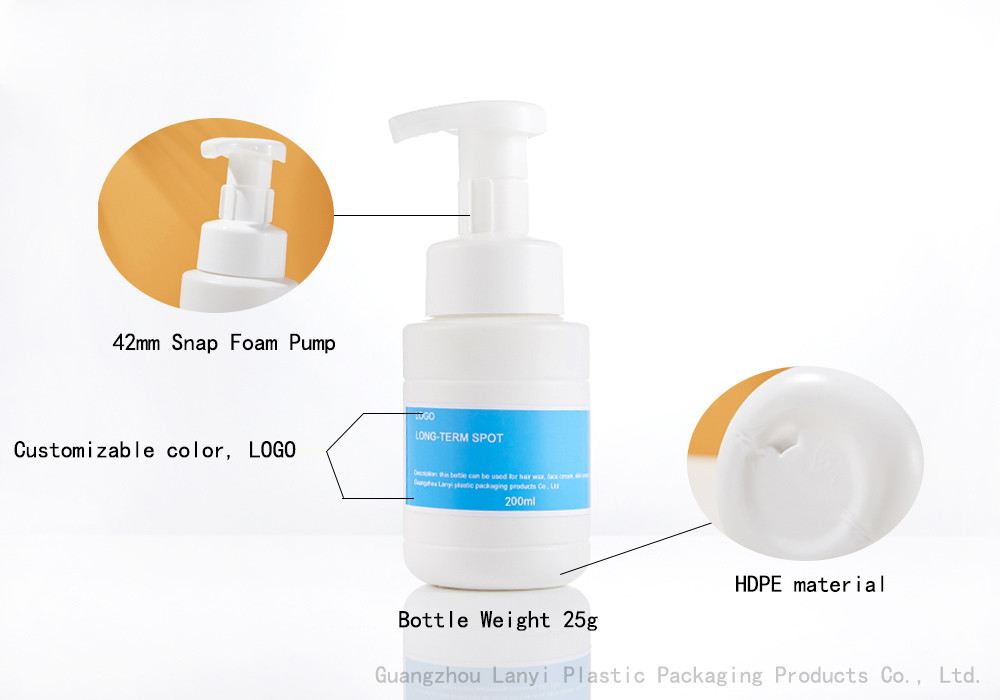 Бутылка насоса пены кнопки 200ml Cleanser HDPE лицевая