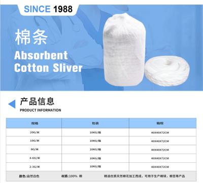 Medical Grade Cotton Sliver with 5 Years Shelf Life and 2-20g/m Size for Eco-Friendly Surgical Use