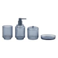 Sustainable Blue Glass Bathroom Accessories Vertical Stripe Glass Toothbrush Holder With Smaller Base