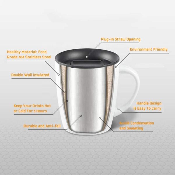 Matte Black  Stainless Steel Tumbler With Handles Eco - Friendly 10.8X9X9 Cm